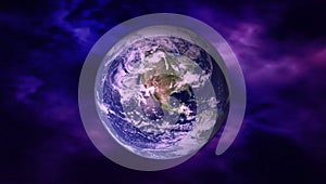 High Resolution Planet Earth view. The World Globe from Space in a star field showing the terrain and clouds. Elements