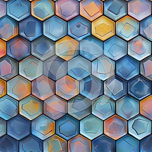 High-Res Seamless Hexagonal Mosaic Pattern with Pastel and Bold Color Mix photo