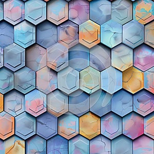 Seamless Hexagonal Mosaic Pattern with Bold and Pastel Color Gradients photo