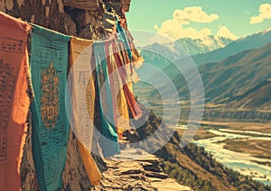 High-Resolution Stock Photo Featuring Vibrant Prayer Flags at Taktsang Monastery, Bhutan photo