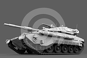 High resolution white modern tank with fictive design isolated on grey background, heavy armor concept - military 3D Illustration