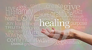 High Resonance Healing Words on pastel background
