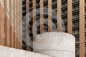 High-rise brick building with balconies. Japan Tokyo