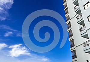 High rise building and bright blue sky