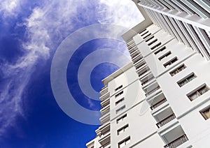 High rise building and bright blue sky