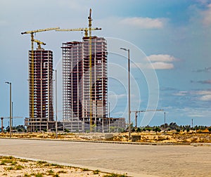 High rise building under construction on Eko Atlantic City Lagos Nigeria