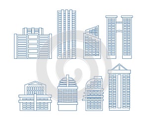 High-rise buildings. Buildings line icon set. City Skyscrapers v