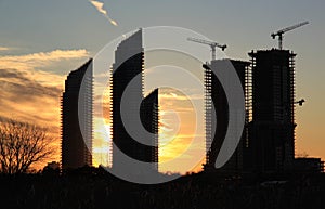 High rise buildings at sunset, Toronto, Canada