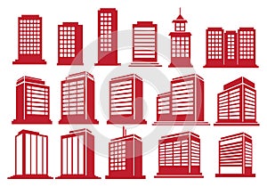 High Rise Buildings Vector Icon Set