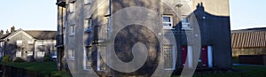 High rise council flat in deprived poor housing estate in Cardonald, Glasgow