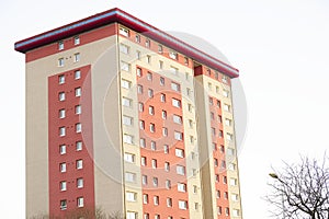 High rise council flat in deprived poor housing estate in Cardonald, Glasgow