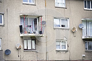 High rise council flat in deprived poor housing estate in Cardonald, Glasgow