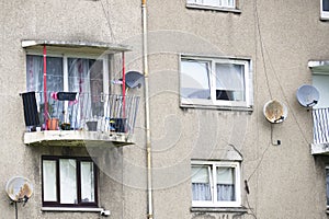 High rise council flat in deprived poor housing estate in Cardonald, Glasgow