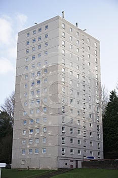 High rise council flat in deprived poor housing estate in Glasgow