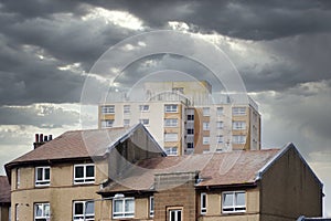 High rise council flats in deprived poor housing estate in Port Glasgow, Inverclyde photo