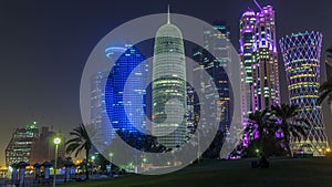 The high-rise district of Doha night timelapse