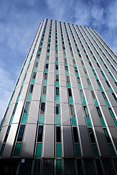 High rise externally clad office building. UK.