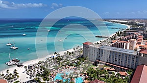 High Rise Hotels At Palm Beach In Oranjestad Aruba.