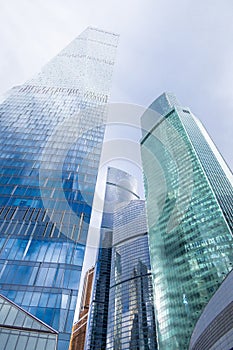 High-rise mirror towers of modern office buildings business center of Moscow City, international business center, Moscow, Russia