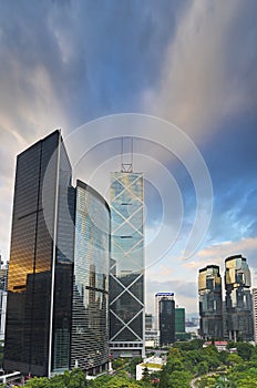 High rise modern office buildings in Hong Kong city