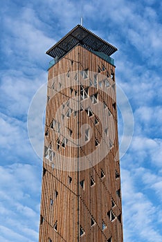 High-rise observation tower in Birstonas Lithuania, tourist attraction, modern architecture