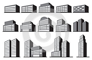 High-Rise Office Building Blocks Vector Icon Set