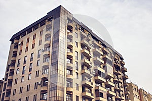 High-rise residential building, view from below