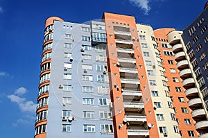 High-rise residential building, view from below