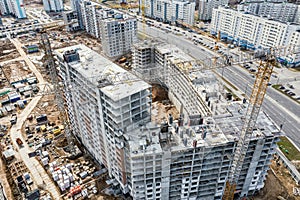 High-rise residential buildings under construction. aerial view