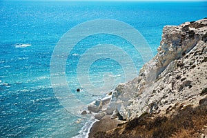 A high rock is in Mediterranean of Cyprus