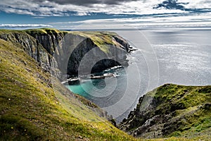 High rocky cliffs overlooking the Atlantic Ocean at Cape St. Mary\'s ecological Reserve Newfoundland.