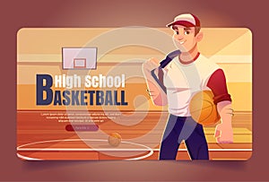 High school basketball cartoon web banner, league