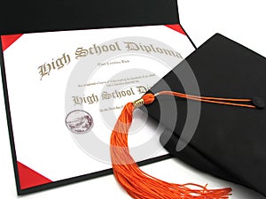 High School Diploma with Cap and Tassel