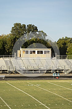 High School Football Stadium Press Box And Metal Bleacher Stands