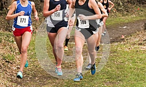 High school girls racing a cross country 5K