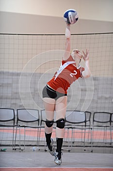 High School Girls Volleyball Action.