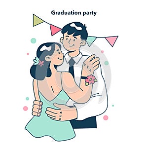 High school graduation or prom. Celebration ball or dance at end