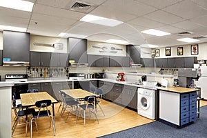 A high school home economics class room.