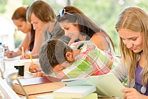 High-school student falling asleep in class teens