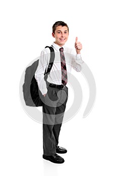 High school student thumbs up hand sign