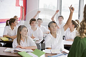 High school students answering a question photo