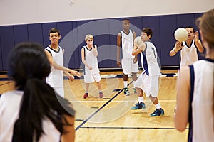 High School Students Playing Dodge Ball In Gym