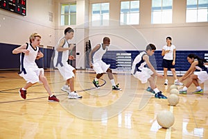 High School Students Playing Dodge Ball In Gym