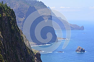 High seacliffs and black sand beaches in Porto da Cruz, MadeiraÃ¢â¬â¢s northern coast photo