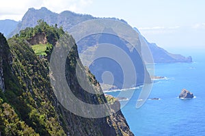 High seacliffs and black sand beaches in Porto da Cruz, Madeiraâ€™s northern coast