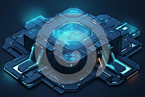 A high-security AI data vault built entirely from glowing hexagonal barriers. The advanced digital