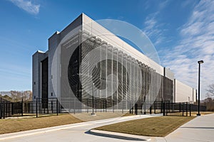 high-security data center with hardened exterior and security system