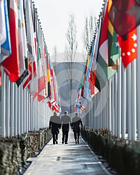 high-security diplomatic summit at a fortified international peace center photo