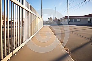 high-security steel fence casting long shadows in bright sunlight