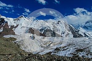 High snow mountain panorama of South Inylchek in Tian Shan